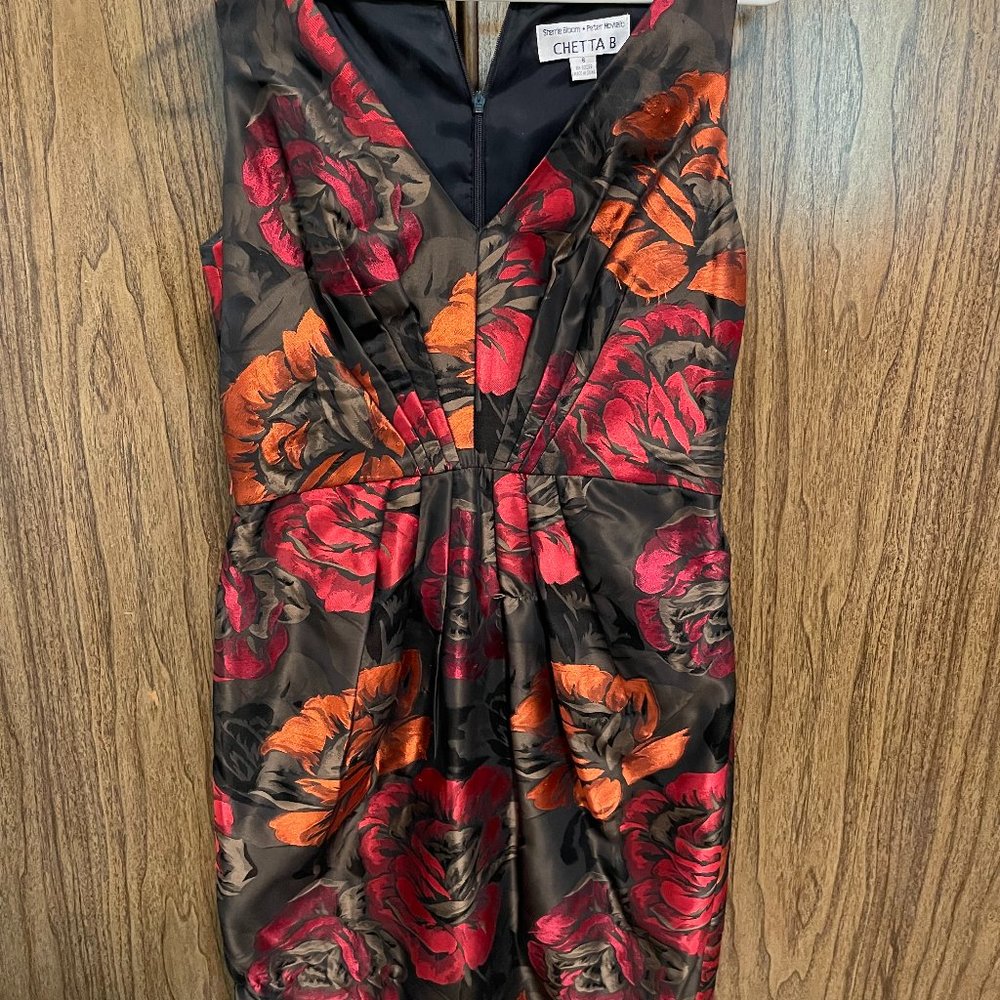 Chetta B Floral  Orange, Red and Black Dress, Size 6